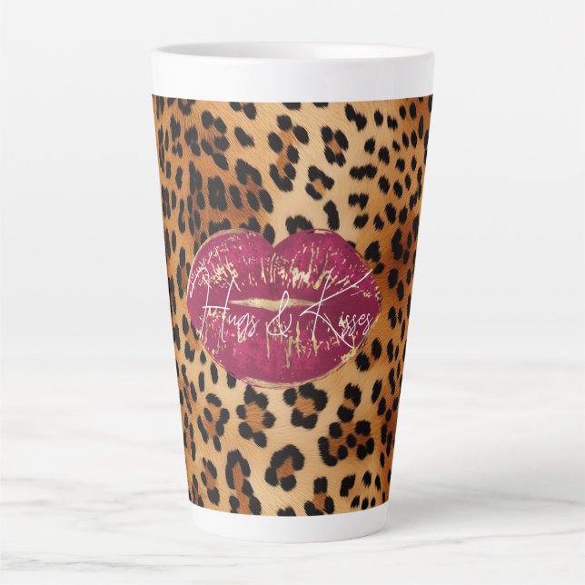 Tasse Latte Red Lips Kiss Leopard (Devant)