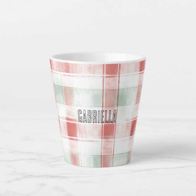 Tasse Latte Red Mint Peppermint Mocha Plaid Stripes Christmas (Devant)