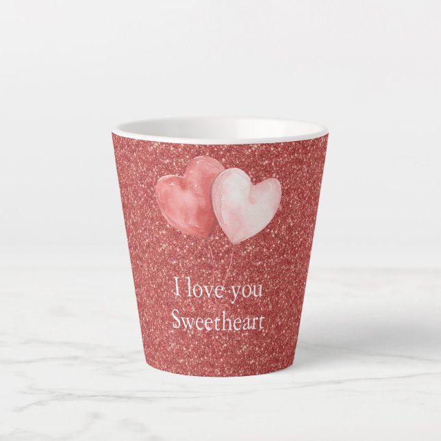 Tasse Latte Red Pink Heart Balloons Glitter Sweetheart (Devant)