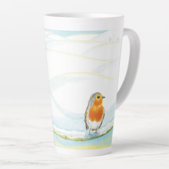 Tasse Latte Red Robin Bird & Paysage hivernal (Angle droit)
