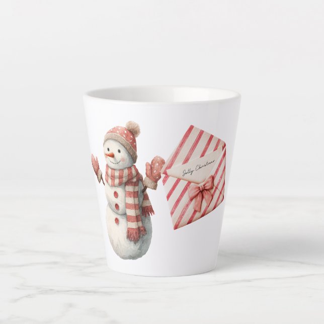 Tasse Latte Red Stripes Jolly Christmas Snowman (Devant)