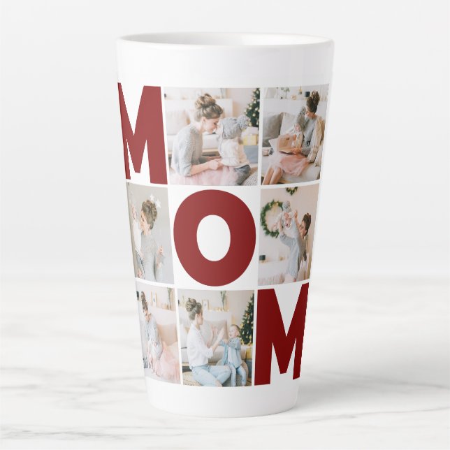 Tasse Latte Red & White 6 Photo Collage Maman (Devant)