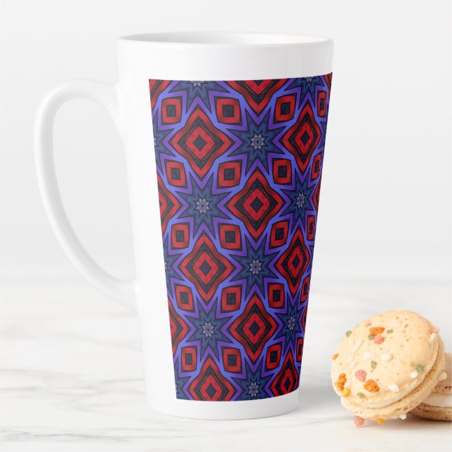 Tasse Latte Red With Blue Stars (En situation)