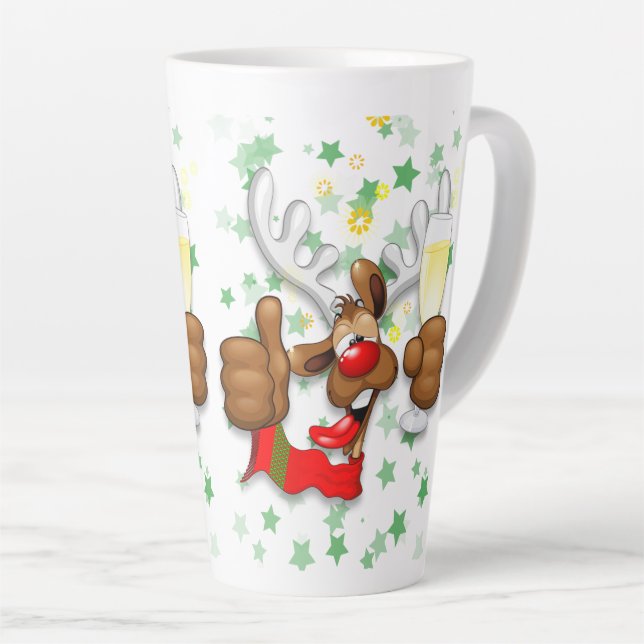 Tasse Latte Reindeer Drunk Funny Caractère de Noël (Angle droit)