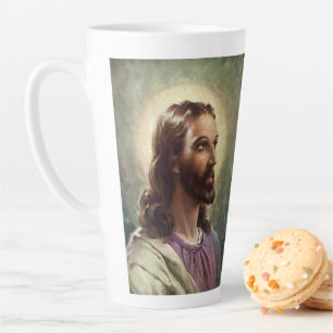 Tasse Latte Religieux vintage, Portrait Jésus Christ avec Halo