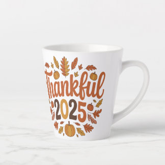 Tasse Latte Remerciements 2025 Citrouille d'automne Thanksgivi