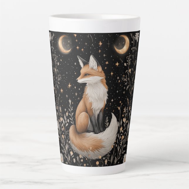 Tasse Latte Renard céleste mystique et fleurs (Devant)