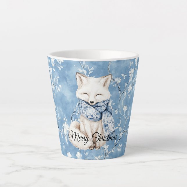 Tasse Latte Renard Fleur Bleu de Noël (Devant)