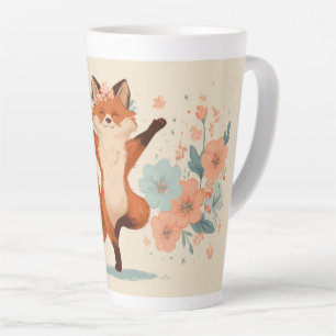 Tasse Latte Renard heureux avec des fleurs – Jolie illustratio