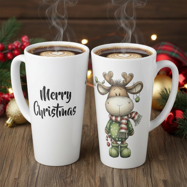 Tasse Latte Rennes de Noël mignons (christmas reindeer latte mug)