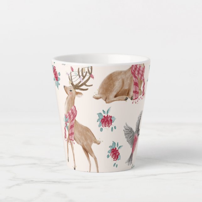 Tasse Latte Rennes, oiseaux et fleurs adorables (Devant)