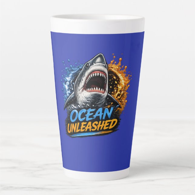 Tasse Latte Requin Ocean Unleashed – Éclaboussure Audacieuse B (Devant)