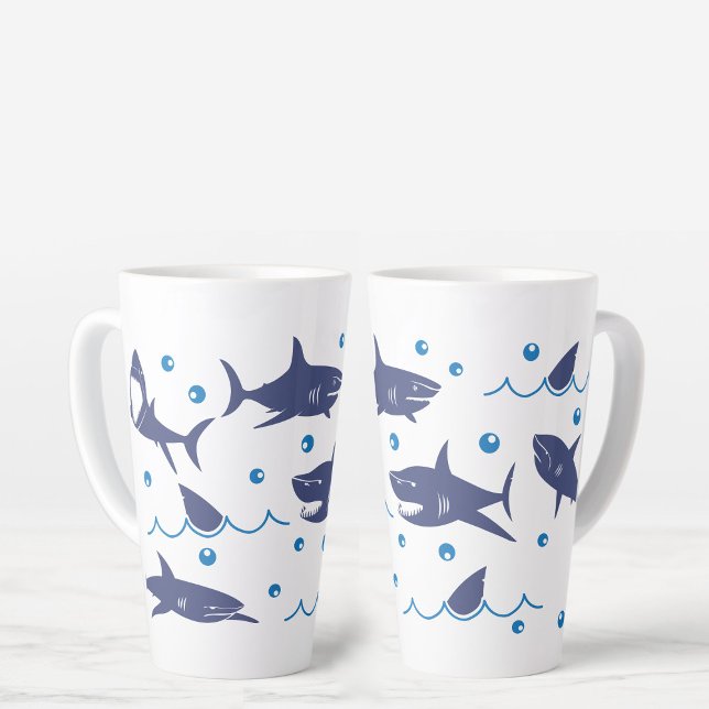Tasse Latte Requins et vagues Amateurs de requins (Créateur téléchargé)