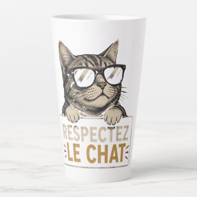Tasse Latte Respectez le chat – Illustration de chat à lunette (Devant)