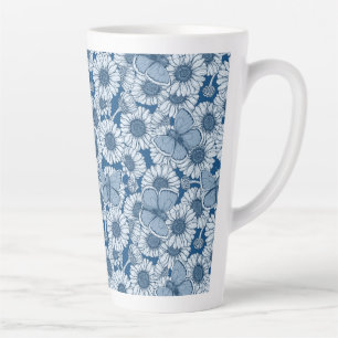 Tasse Latte Ressort bleu, fleurs sauvages, marguerites