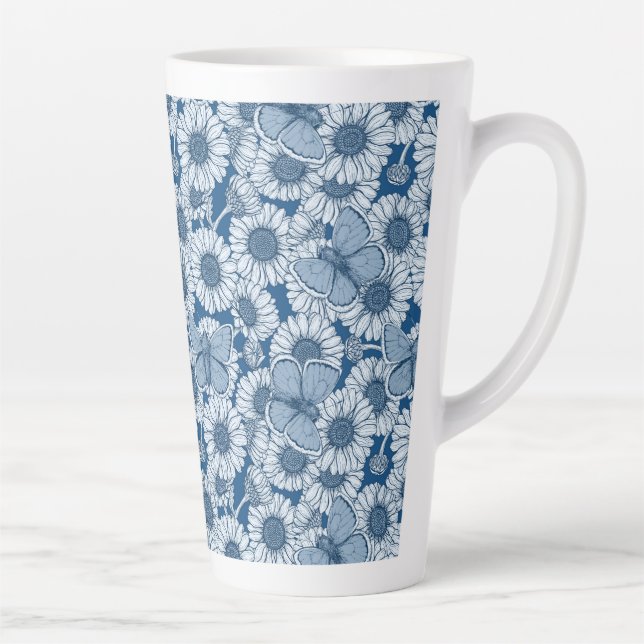 Tasse Latte Ressort bleu, fleurs sauvages, marguerites (Droite)