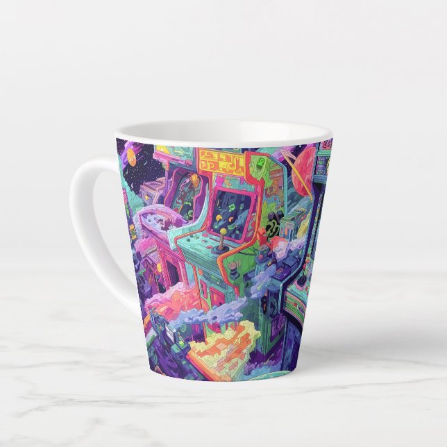 Tasse Latte Retro Arcade Machines in Space (Angle gauche)