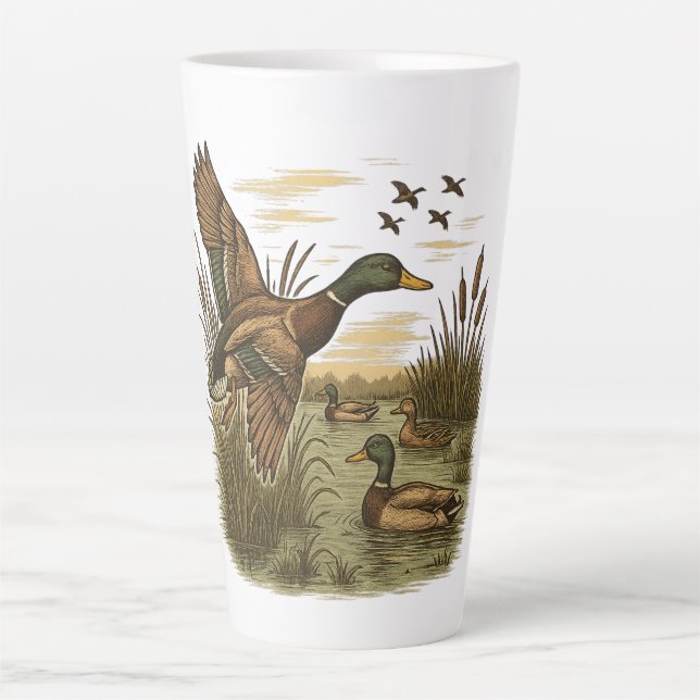 Tasse Latte Retro-Flying-Mallard-Duck-Hunting (Devant)