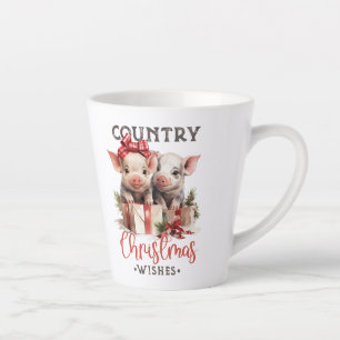Tasse Latte Retro mignon deux cochons pays voeux Noël