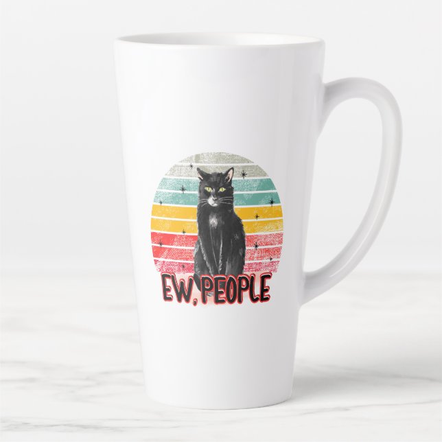 Tasse Latte Retro Vintage Chat Noir Ew (Droite)