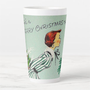 Tasse Latte Retro vintage Joyeux voeux de Noël Dame