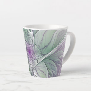 Tasse Latte Rêve de fleurs, Abstrait violet vert Fractal Art