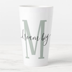 Tasse Latte Rêve de positivité Gros Sage Green Monogramme init