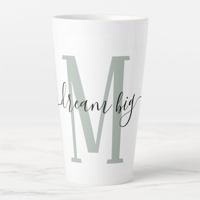Tasse Latte Rêve de positivité Gros Sage Green Monogramme init (Devant)
