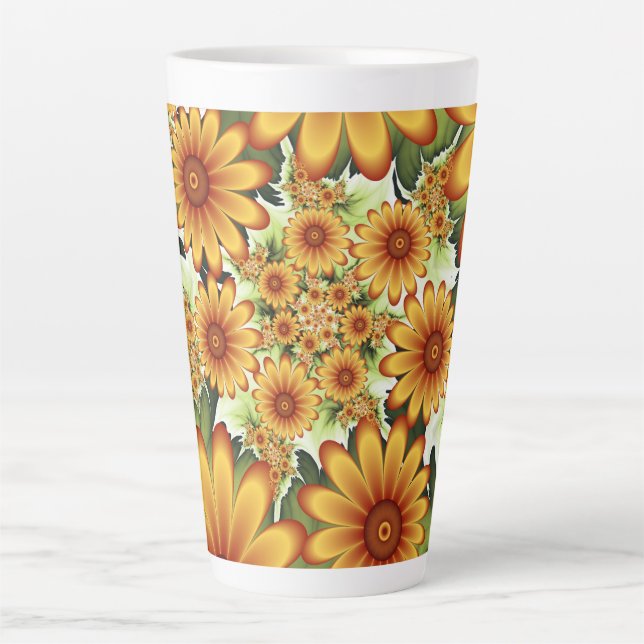 Tasse Latte Rêve Floral, Art Fractal Moderne Abstrait Fleur (Devant)