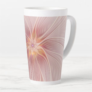 Tasse Latte Rêve Rose Pâle Floral Abstrait Art Fractal Fleur