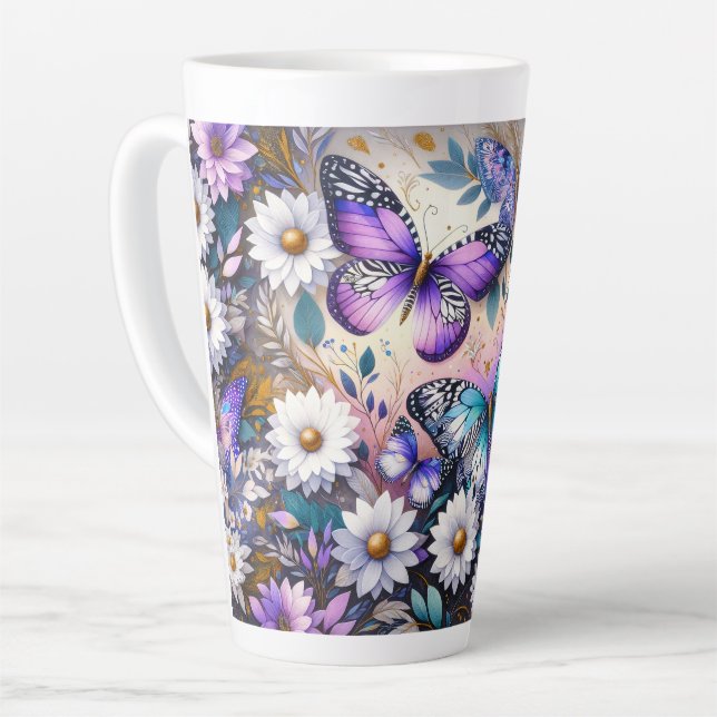 Tasse Latte Rêves de Papillon Floral  (Angle gauche)