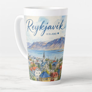 Tasse Latte Reykjavik Islande souvenir aquarelle 