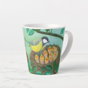 Tasse Latte Robin rouge et nidification d'oiseaux de grand Tit