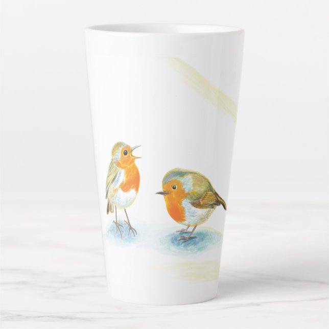 Tasse Latte Robins rouges en hiver (Devant)