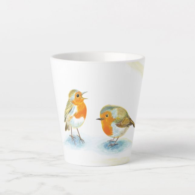 Tasse Latte Robins rouges en hiver petits (Devant)