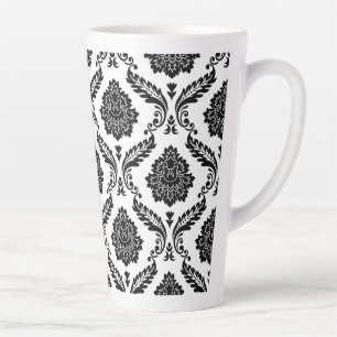 Tasse Latte Rococo Damassé Grand Motif Noir sur Blanc