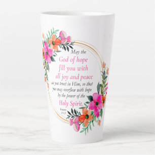Tasse Latte Romains 15:13 - Dieu de l'Espoir Bible Verse Flora