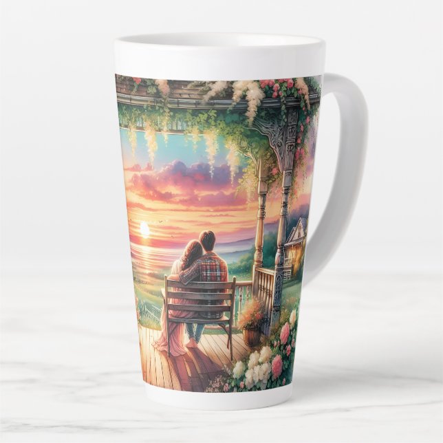 Tasse Latte Romantic Sunset Porch View Illustration (Angle droit)