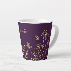 Tasse Latte Romantique élégant or fleur violet