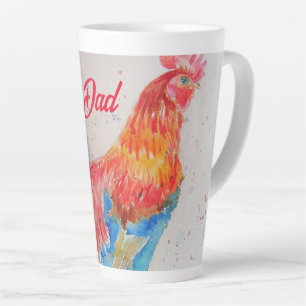 Tasse Latte Rooster rouge Aquarelle Peinture Fête des pères Pa