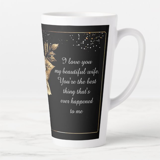 Tasse Latte Rose blanche élégante et design or (Droite)