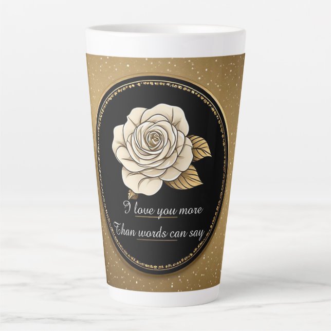Tasse Latte Rose blanche élégante et design or (Devant)