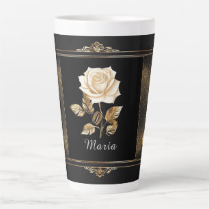 Tasse Latte Rose blanche élégante et design or