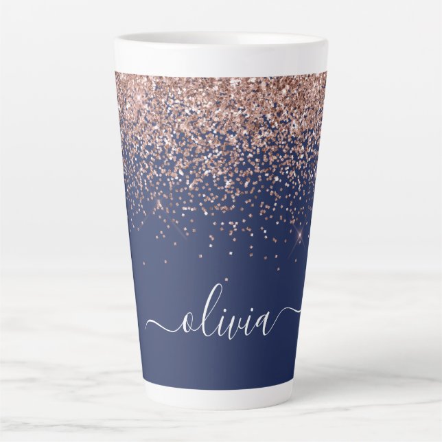 Tasse Latte Rose bleu marine Gold Blush Pink Parties scintilla (Devant)