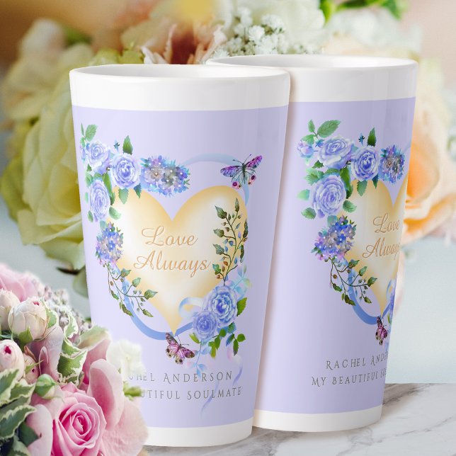 Tasse Latte Rose bleu romantique Amour toujours violet latte M (Elegant Love Always Blue Rose Mug.)