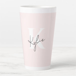Tasse Latte Rose Blush moderne Nom du monogramme personnalisé 