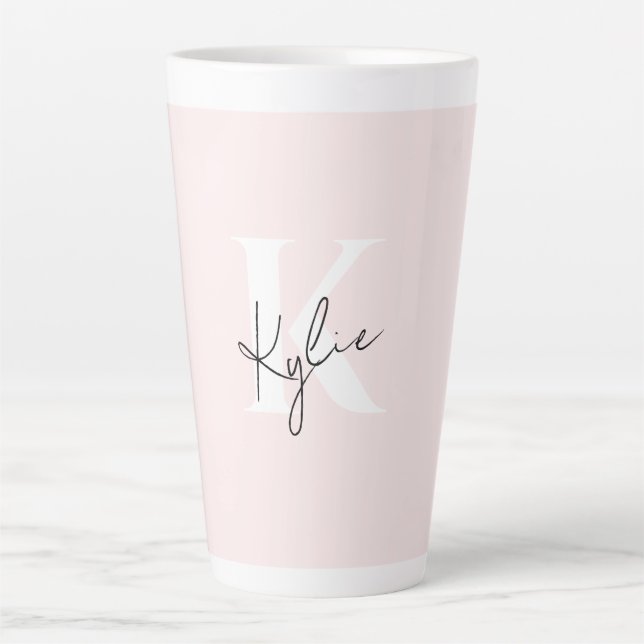 Tasse Latte Rose Blush moderne Nom du monogramme personnalisé  (Devant)