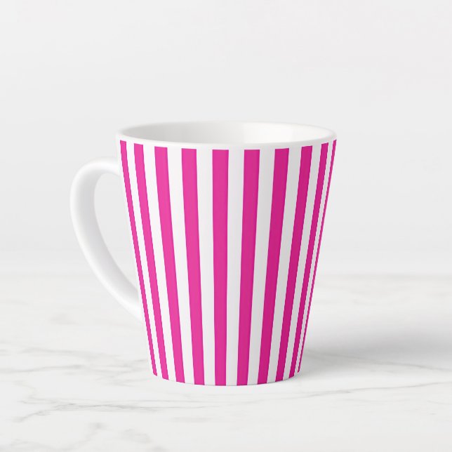 Tasse Latte Rose Chaud et Rayures Verticales Blanches Minimali (Angle gauche)