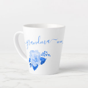 Tasse Latte Rose d'aquarelle bleu de la Chine