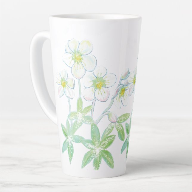 Tasse Latte Rose de Noël, Helleborus niger (Angle gauche)